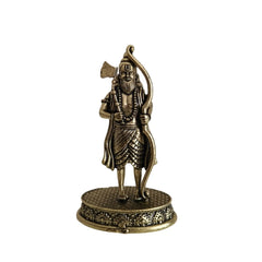 Brass Lord Parashurama With Axe And Bow on Intricate Pedestal Idol Brass Ware