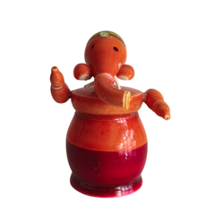 Vibrant Etikoppaka Lord Ganesha - Glossy Green and Red Lacquer Art Etikoppaka Lacquerware