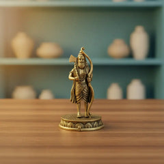 Brass Lord Parashurama With Axe And Bow on Intricate Pedestal Idol Brass Ware