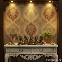 Brass Musical Ganesha Set – 5 Piece Divine Orchestra on Single Pedestal Brass Artwork