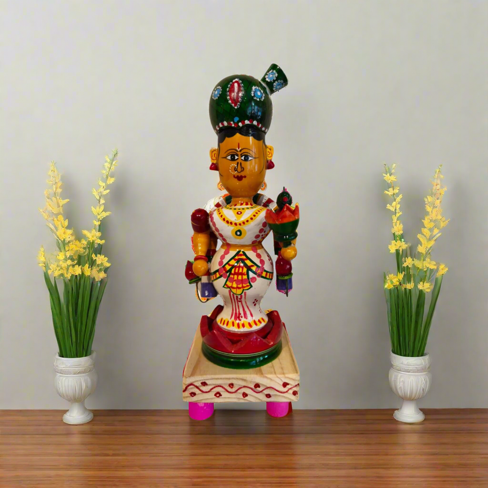 Lakshmi in Padmasana – Authentic Etikoppaka Wooden Idol of Prosperity Etikoppaka Lacquerware