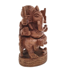 Wooden Ganesh Sitting in Chair | Hand-Carved Spiritual Statue maruthi handicrafts