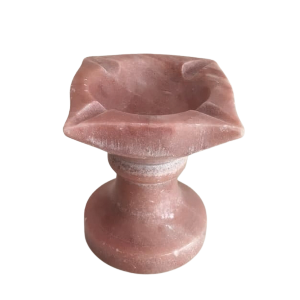 Handcrafted Pink Marble Diya with Stand Marble Soft Stone