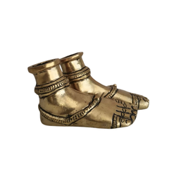 Brass Divine Feet (Paduka) Statues Pair | Auspicious Lakshmi/Vishnu Charan Paduka for Pooja