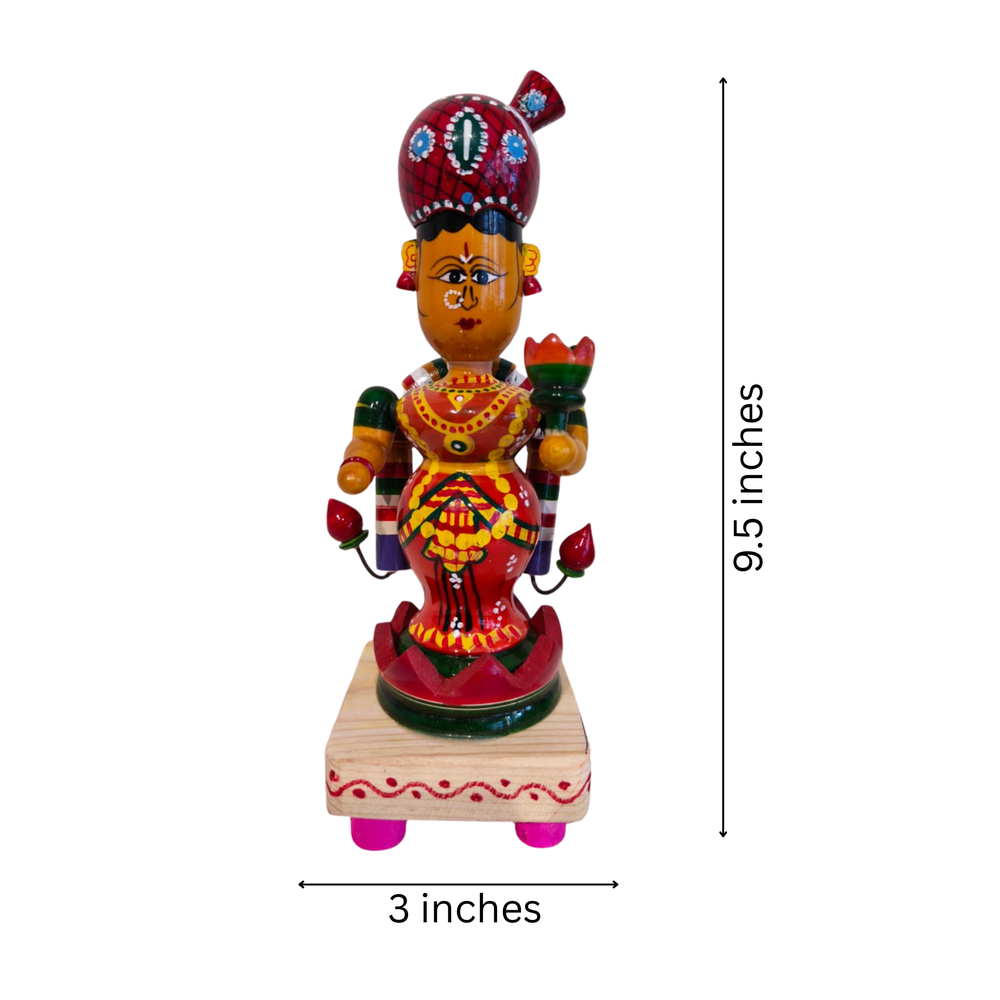Hand-Painted Etikoppaka Lakshmi Statue – Traditional South Indian Folk Art Etikoppaka Lacquerware