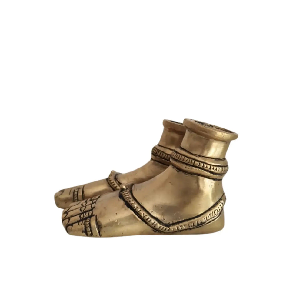 Brass Divine Feet (Paduka) Statues Pair | Auspicious Lakshmi/Vishnu Charan Padukalu for Pooja Brass Ware