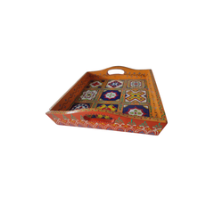 Multi-Color Pottery Pattern Tray – Handcrafted Decorative Serving Tray