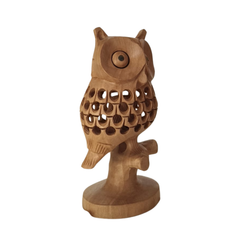 Handmade Wooden Jali Owl – Intricate Carved Decor Piece