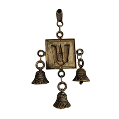 Antique Brass Finish Lord Venkateswara Namam Wall Hanging with Triple Bells Brass Artwork
