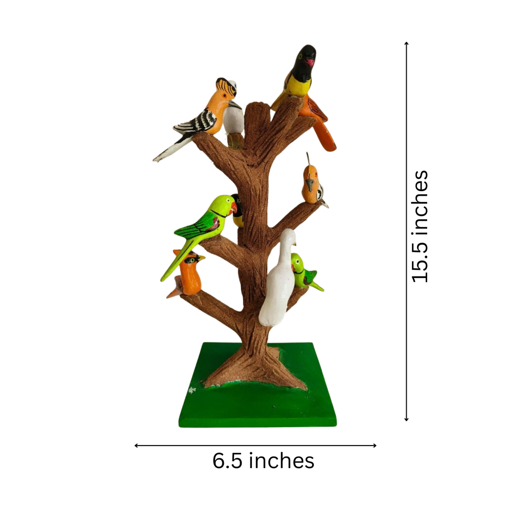 Folk style Nirmal birds resting on a tree showpiece