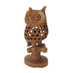 Handmade Wooden Jali Owl – Intricate Carved Decor Piece