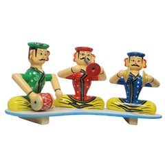Colourful Channapatna wooden music band with three men figures