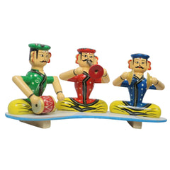 Colourful Channapatna wooden music band with three men figures