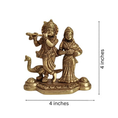 Brass Radha Krishna Idol with Flute and Peacock – Symbol of Eternal Love and Devotion Brass Ware