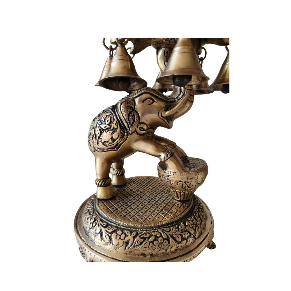 Brass Elephant Urli with Bells - Traditional Indian Decorative Bowl Brass Ware