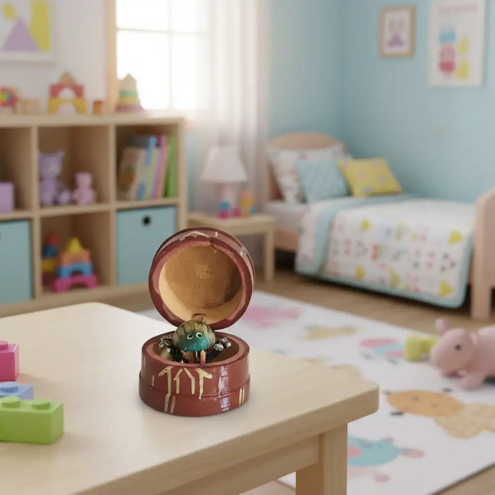 Handcrafted Wooden 'Surprise Spider' Box - Traditional Indian Trick Toy Wooden Decorative