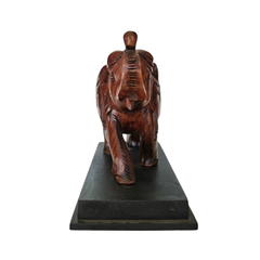Hand-Carved Wooden Elephant with Base – Elegant Decorative Figurine