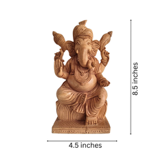 Hand-Carved Wooden Lord Ganesha Statue for Prosperity & Wisdom