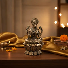 Brass Goddess Lakshmi Idol Seated on Lotus Brass Ware