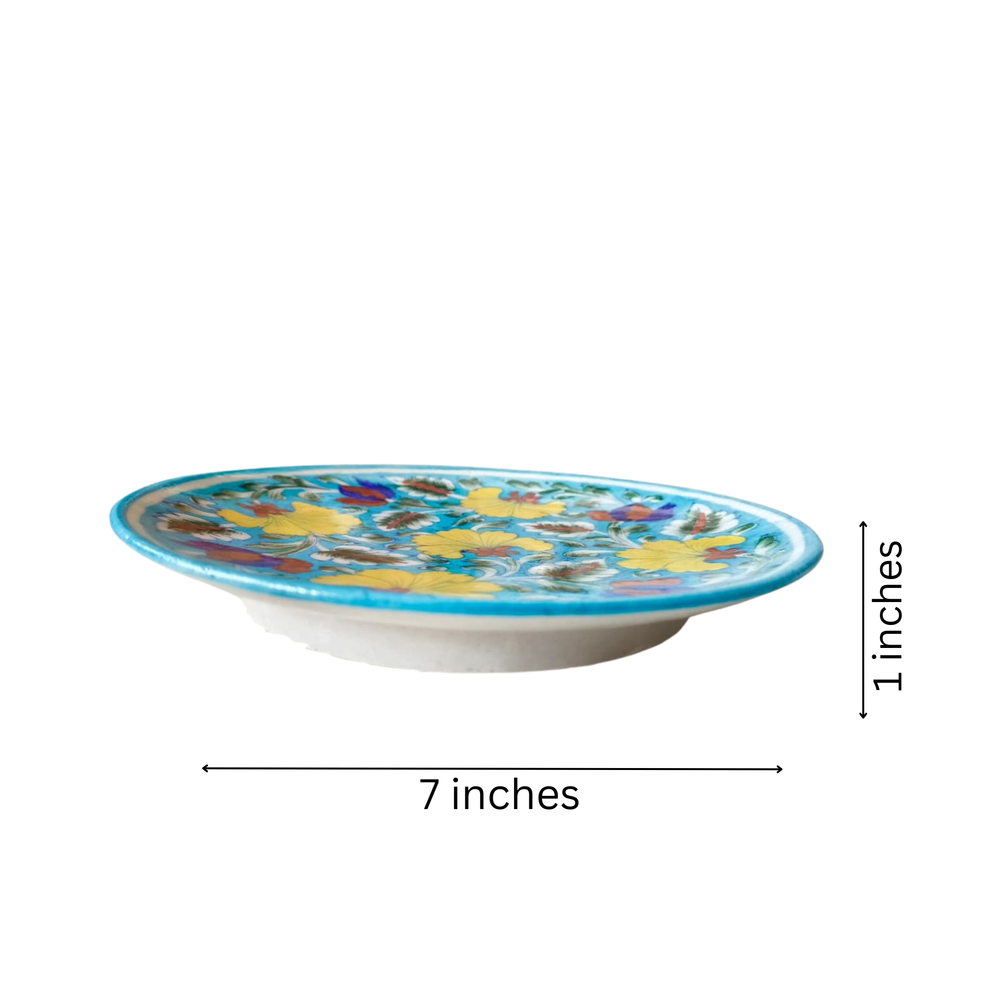 Hand-Painted Wall Plate Yellow and Blue Floral Pottery