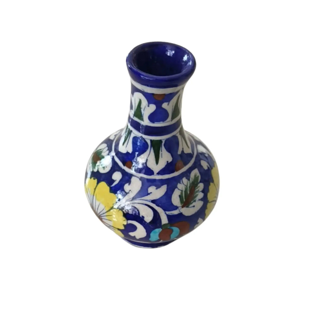 Vibrant Blue Pottery Floral Vase | Multi-Color Hand-Painted Decor Pottery