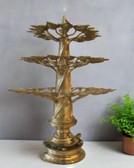 Tree-Shaped Bronze Multi-Wicks Oil Lamp – Perfect for Temples & Homes