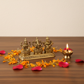 Brass Lakshmi Ganesha Saraswati Set - Divine Trinity Statue for Wealth Brass Artwork