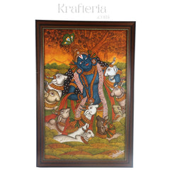 Kerala Mural Painting – Krishna in Vrindavan with Cows Paintings