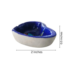 Heart-Shaped Blue Pottery Diya | Floral Oil Lamp Pottery