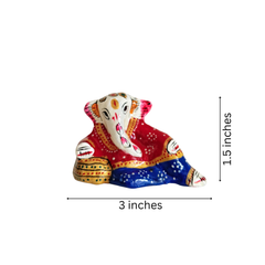 Folk Art Lord Ganesha Idol in Red, Blue, and Gold Patka Style