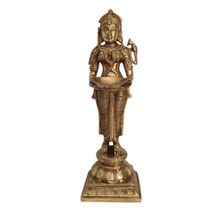 Elegantly Sculpted Brass Deepa Lakshmi (Lady with Lamp) Statue