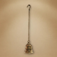 Handcrafted Antique Finish Hanging Brass Temple Bell with Chain and Hook Brass Ware