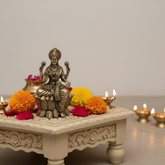 Classic Four-Armed Brass Lakshmi Idol Seated on Lotus - Symbol of Prosperity Brass Ware