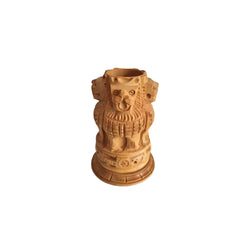 Handcrafted Wooden Lion Capital Ashoka Pen Stand Wood Decorative