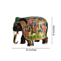 Black Painted Wooden Mughal Elephants – Elegant Decorative Figurines