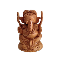 Wooden Ganesh Statue with Turban | Handcrafted Hindu Deity Figurine