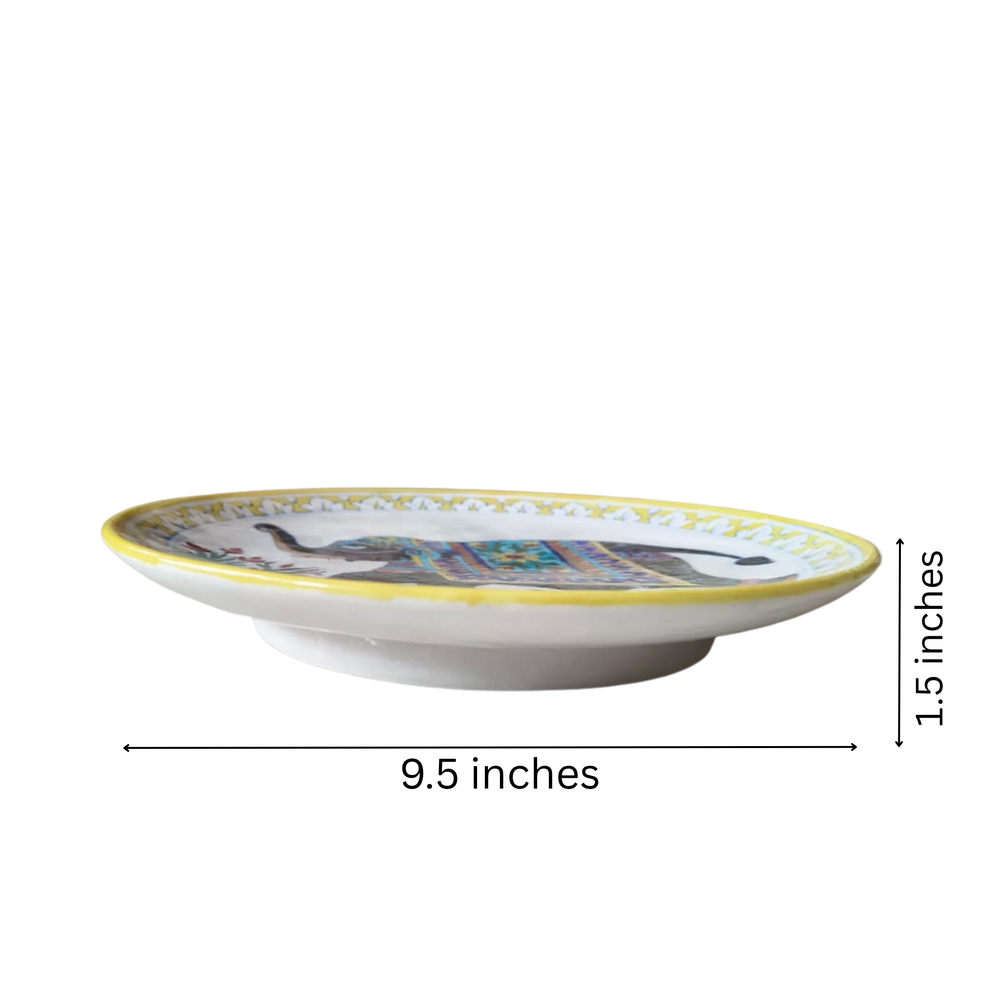 Hand-Painted Indian Elephant Wall Decorative Plate Pottery