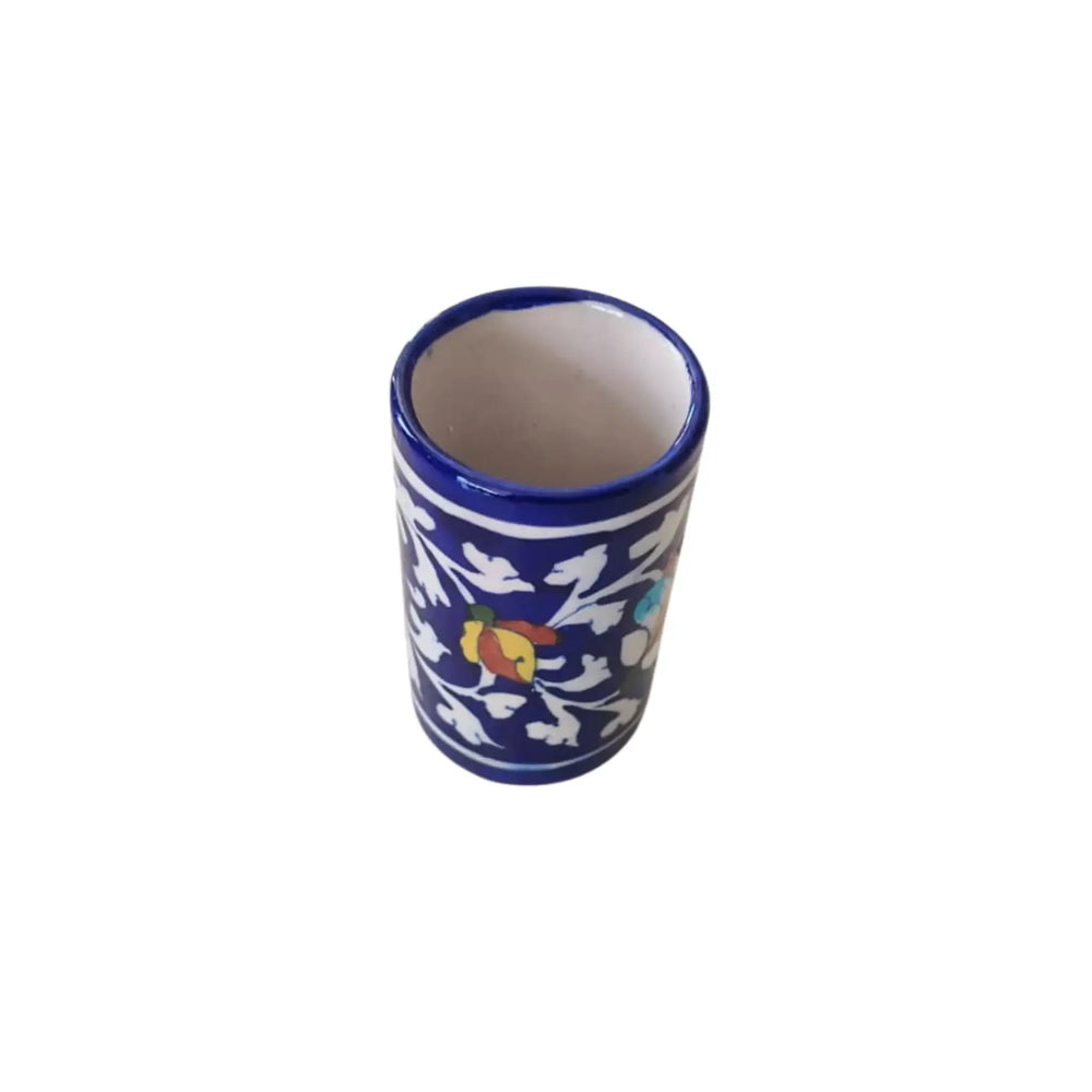 Hand-Painted Blue Pottery Pen Stand | Desk Organizer Pottery