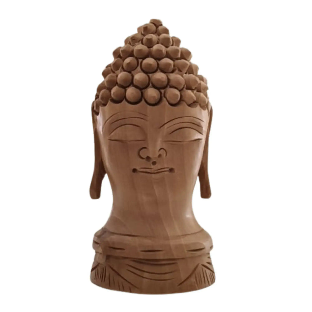 Buddha Wooden Head Statue | Hand-Carved Spiritual Decor maruthi handicrafts