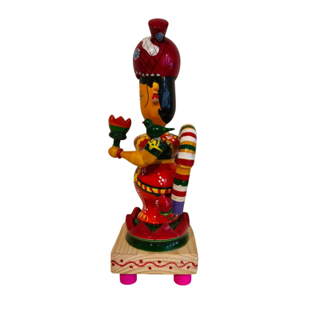Hand-Painted Etikoppaka Lakshmi Statue – Traditional South Indian Folk Art Etikoppaka Lacquerware