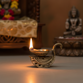 Brass Handheld Diya | Traditional Ritual Oil Lamp with Swan Handle and Ornate Base Brass Artwork
