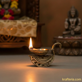 Brass Handheld Diya | Traditional Ritual Oil Lamp with Swan Handle and Ornate Base Brass Artwork