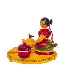Etikoppaka Art Serving Set with Lady and Birds Etikoppaka Lacquerware