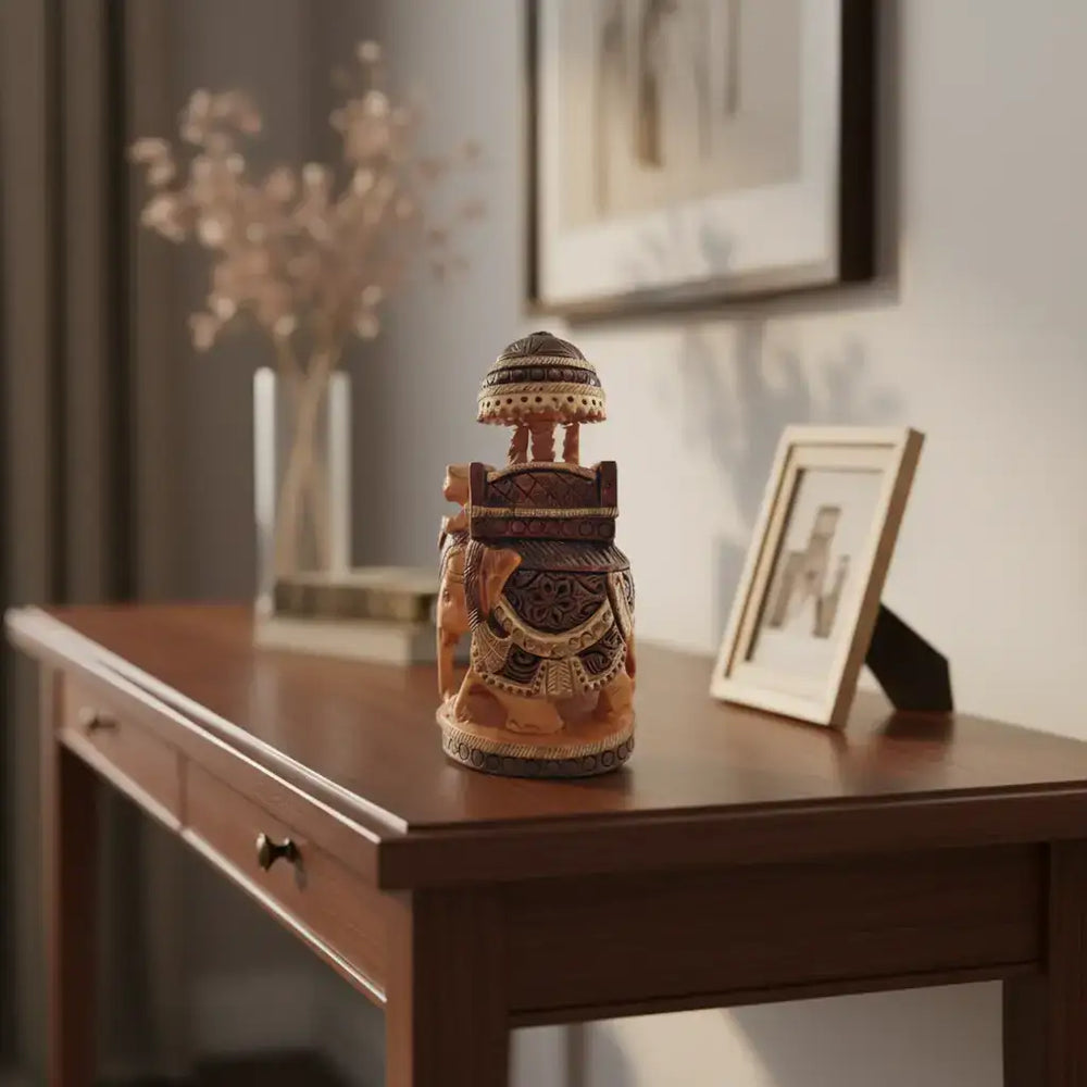 Traditional Wooden Hand-Made Painted Elephant Ambari | Perfect for Home & Gift maruthi handicrafts