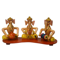Channapatna Ganesh Music Set – Set of 3 Handcrafted Wooden Figurines Wooden Lacquerware&toys