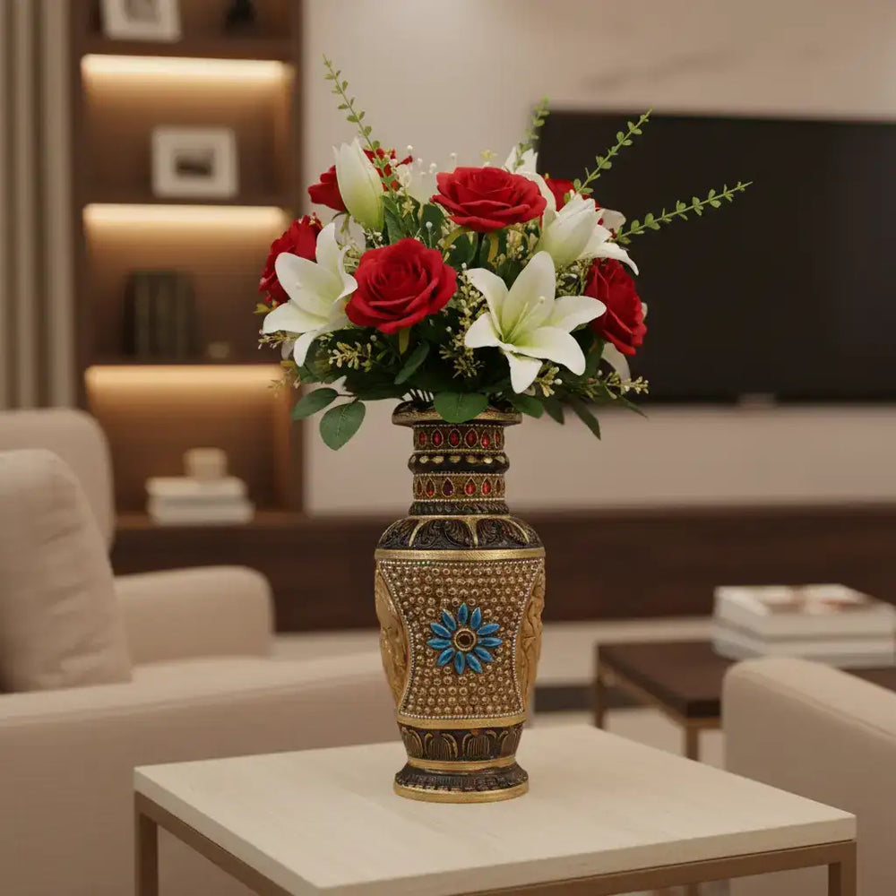 Handcrafted Wooden Stone Vase – Unique Floral Table Accent Accessories