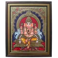 Handpainted Ganesh Thanjavur Painting – Spiritual & Detailed