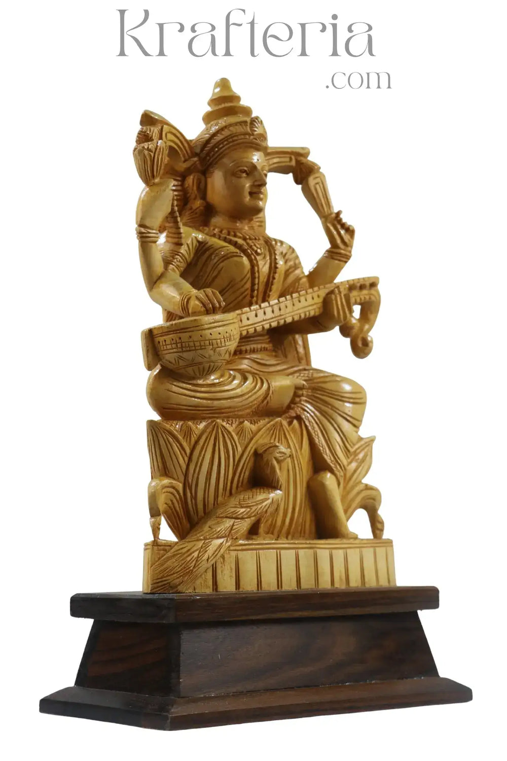 Beautiful Saraswathi Wood Statue – Perfect for Devotional Decor ESHWAR HANDICRAFTS