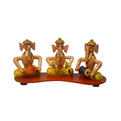 Handcrafted Channapatna wooden Ganesh musician figurines set
