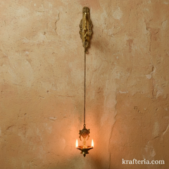 Antique Brass Shankh Chakra Wall Hanging Diya | Traditional Spiritual Oil Lamp Brass Artwork
